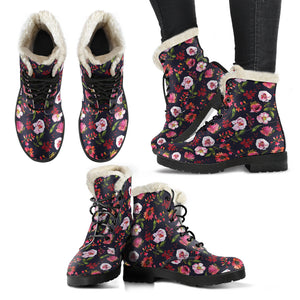 Floral Blush Pastel Roses Peonies Faux Fur Leather Boots