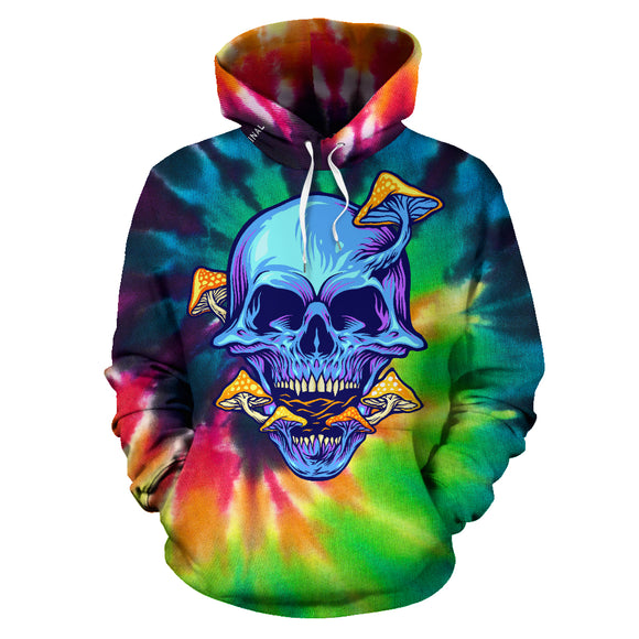 Rave Tie Dye design with mushroom and crazy skull Two Hoodie