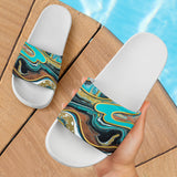 Luxury Light Blue Marble Design With Gold Stripes Slide Sandals