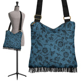 Dark Blue Flower Crossbody Boho Handbag
