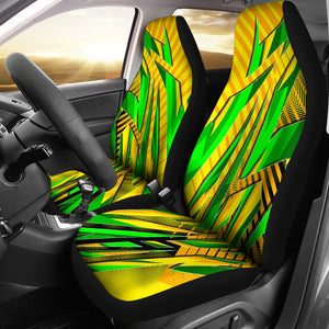 Racing Brazil Style Yellow & Colorful Green Stripes Vibes Car Seat Covers