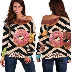 Sweet Donuts Women's Off Shoulder Sweater