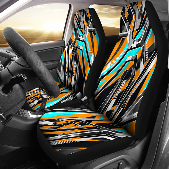 Racing Army Style Wild Orange & Colorful Stripes Vibes Car Seat Covers