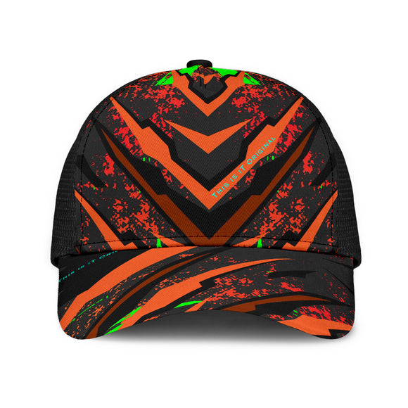 Racing Style Black & Orange Design Art Mesh Back Cap