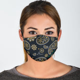 Luxury Black And Yellow Paisley Style Bandana Design Protection Face Mask