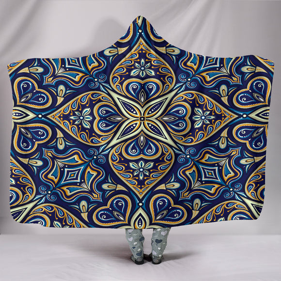 Blue Oriental Mandala Lovers Premium Hooded Blanket