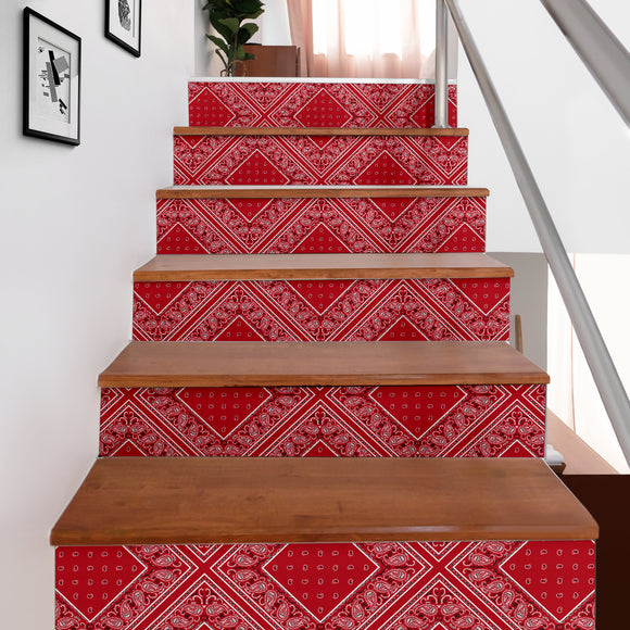 Luxury Classic Red Bandana Style Stair Sticker 6 Steps