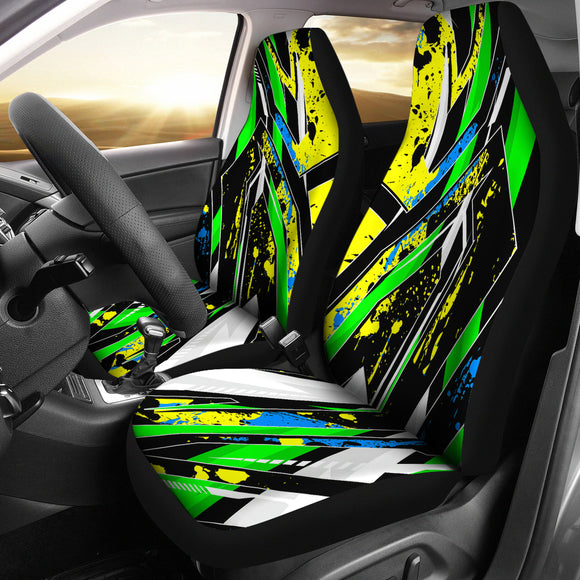 Racing Style Neon Green Splash & Yellow Vibes Car Seat Covers