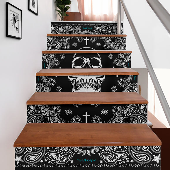 Luxurious Home Decor Skull Black Bandana Style Stair Stickers (Set of 6)