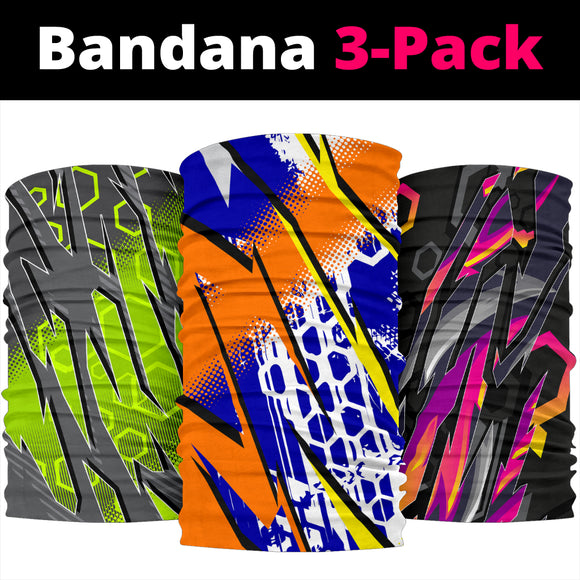 Racing Hexagon Style Colorful Vibes Bandana 3-Pack