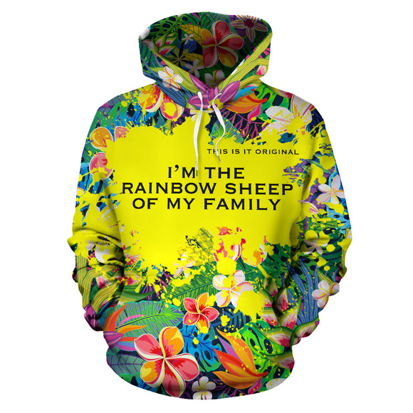 Luxury Floral - Tropical design Style Hoodie with Quote by Emotions. Rainbow Sheep