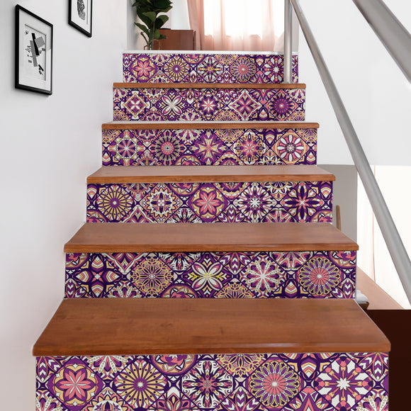 Luxurious Home Decor Colorful Mandala Mosaic Style Stair Stickers (Set of 6)
