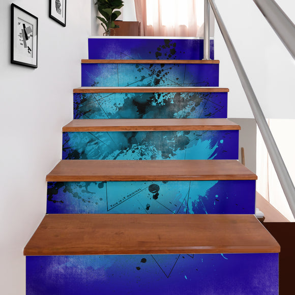Deep Blue Fresh Street Art Design Stair Stickers (Set of 6)