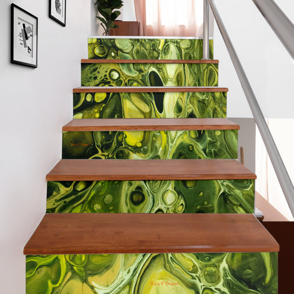 Luxury Bubble Olive Green Design Art Stair Stickers (Set of 6)