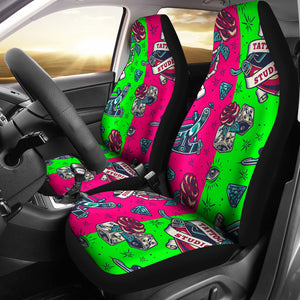 Neon Pink & Neon Green Tattoo Studio Art Design Car Seat Covers
