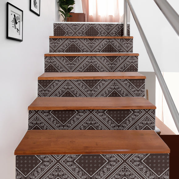 Luxury Coffee Brown Bandana Style Stair Stickers 6 Steps