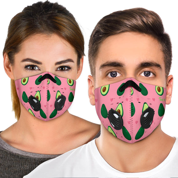 Real Avocado Design With Pink Hearts Premium Protection Face Mask