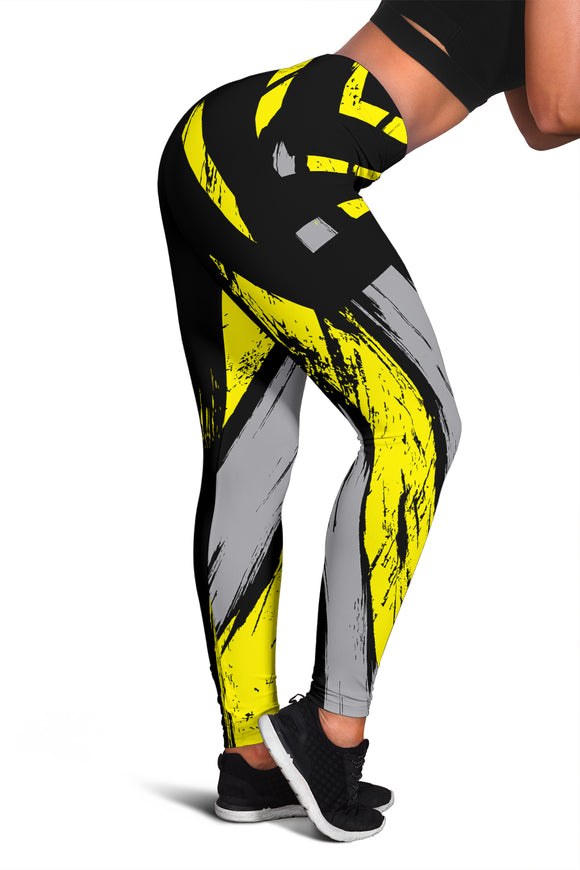 Racing Urban Style Yellow & Black Stripes Vibes Women's Leggings