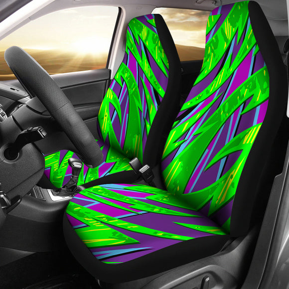 Racing Style Violet &  Neon Green Colorful Vibes Car Seat Covers