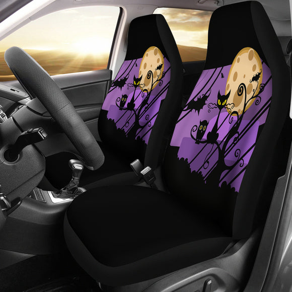 Halloween Black Cat In Purple Sunset Car Seat Cover
