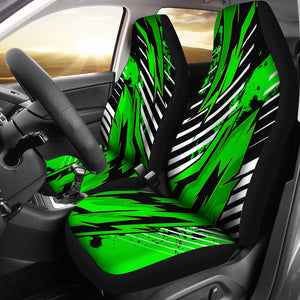 Racing Style Funky Green & White Stripes Vibes Car Seat Covers