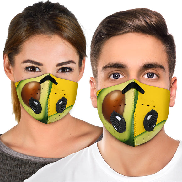 Real Avocado Design With Yellow Background Premium Protection Face Mask