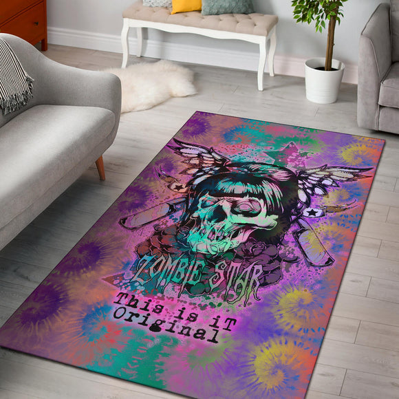 Famous Rock Zombie Star X Colorful Pastels Rainbow Spiral Tie Dye Design Area Rug