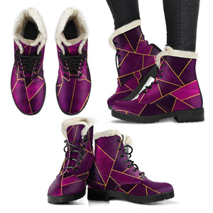 Purple Hypnotic Geometry Faux Fur Leather Boots