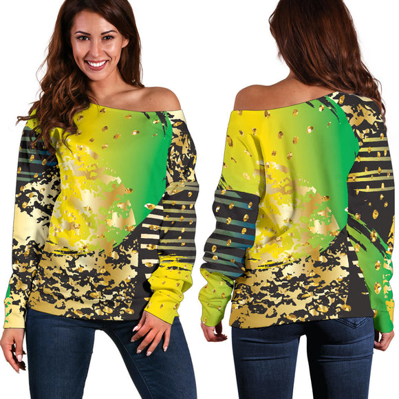Energizing Neon Dots Women's Off Shoulder Sweater