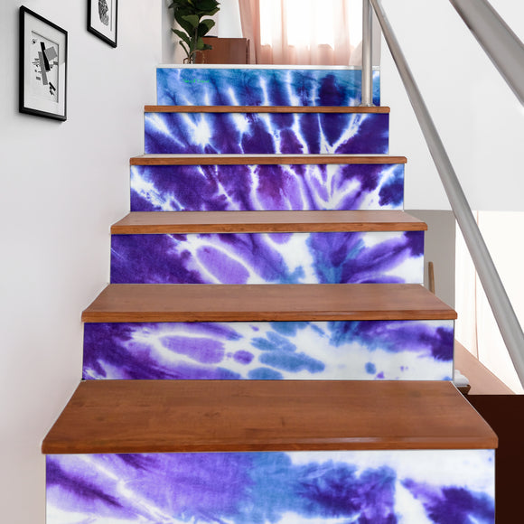 Luxury Violet Color Tie Dye Design Stair Stickers ( Set of 6 )