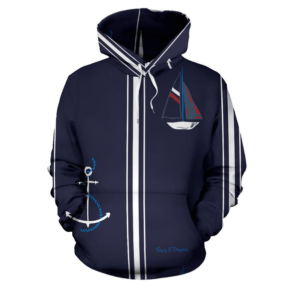 Sailor Style Dark Blue With White Stripes All Over Hoodie