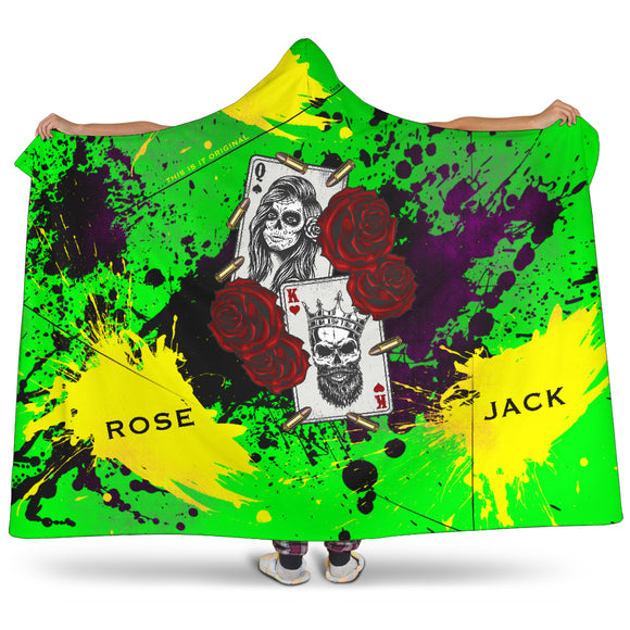 Customised name King & Queen Wild Neon Green Design Hooded Blanket