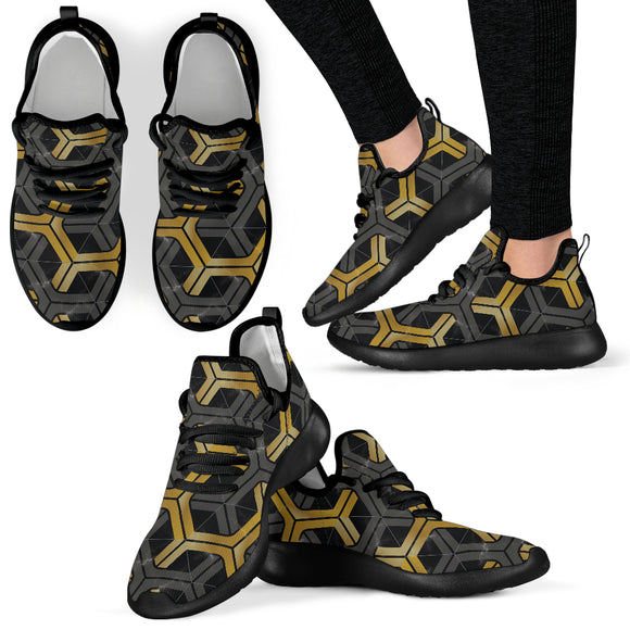 Golden & Grey Hexagon Geometric Mesh Knit Sneakers