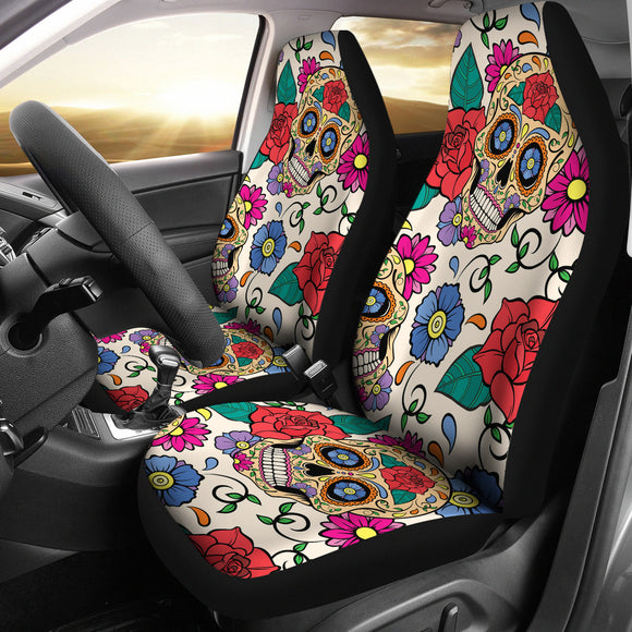 Flower Sugar Skull Car Seat Cover