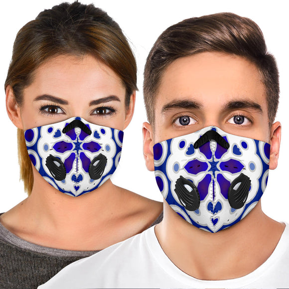 White & Blue Traditional Mandala Design Two Premium Protection Face Mask