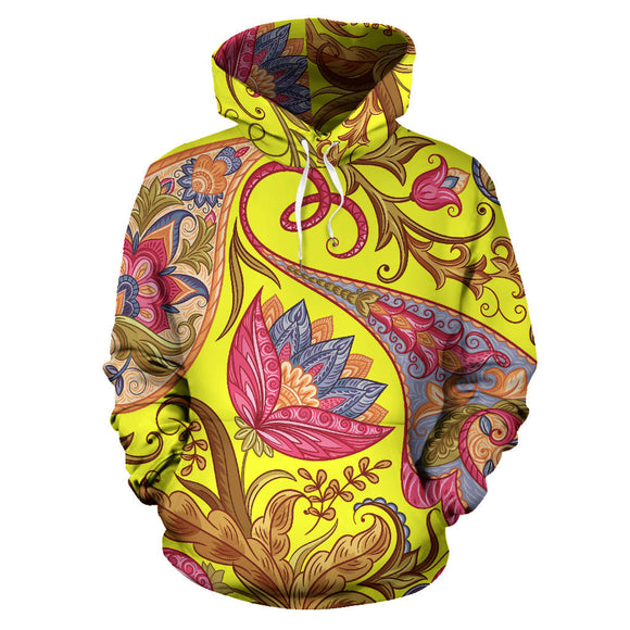 Neon Yellow & Pink Paisley Pattern All Over Hoodie