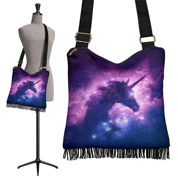 Magical Cosmic Purple Unicorn Crossbody Boho Handbag