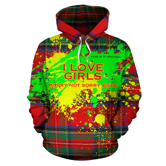 I love girls. Luxury Neon Vibe Abstract Design With Classic Tartan Style All Over Hoodie