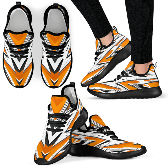 Racing Style Orange Taste Black Mesh Knit Sneakers