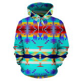 Turquoise Fire All Over Hoodie