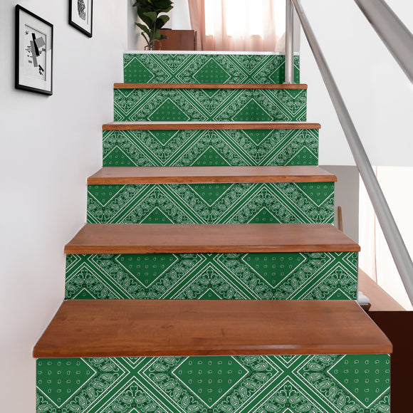 Exclusive Classic Green Bandana Style Stair Stickers 6 Steps