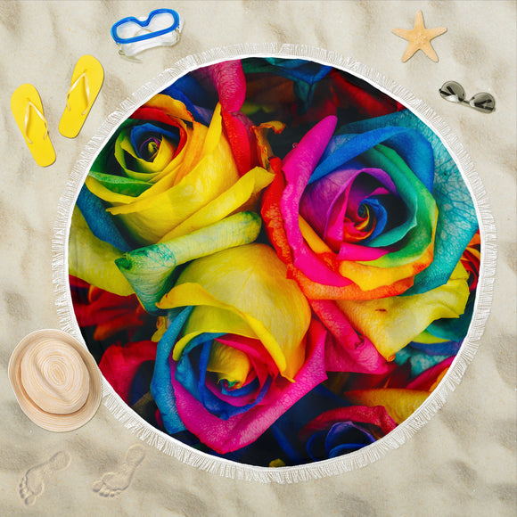 Rainbow Rose Beach Blanket
