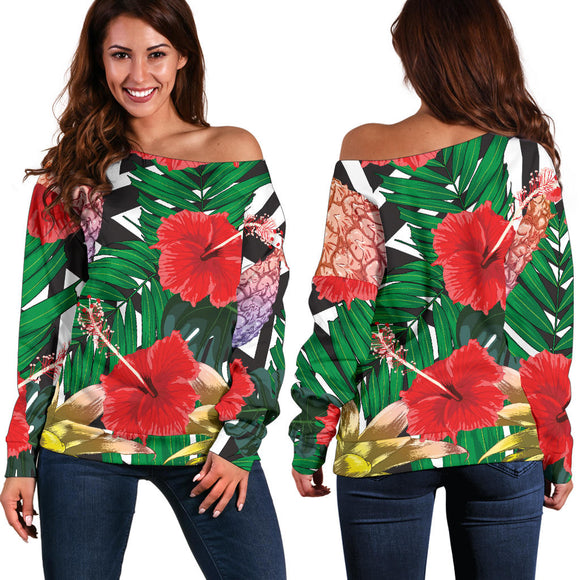 Summer Pineapple Love Women's Off Shoulder Sweater