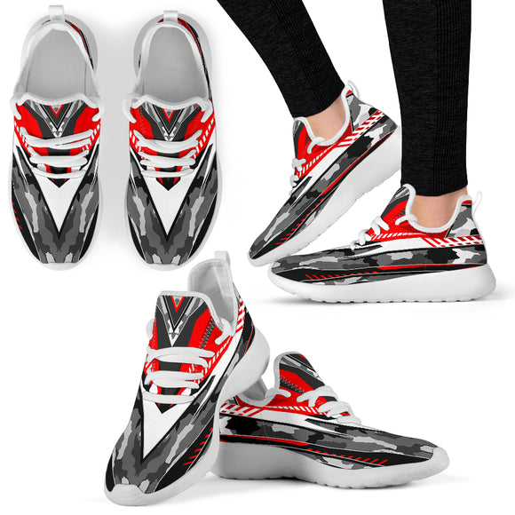 Racing Army Style Red & Grey Mesh Knit Sneakers