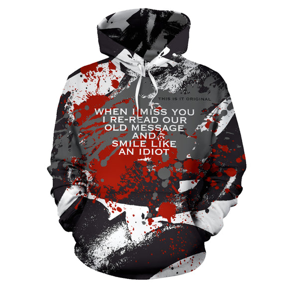 When I miss you. Black & White Abstract Design All Over Hoodie