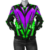 Racing Style Neon Green Splash & Violet Vibes Women's Bomber Jacket