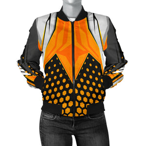 Racing Style Orange & Black Hexagon Vibes Women's Bomber Jacket