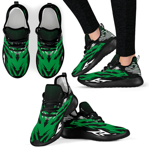 Racing Style Black & Green Mesh Knit Sneakers