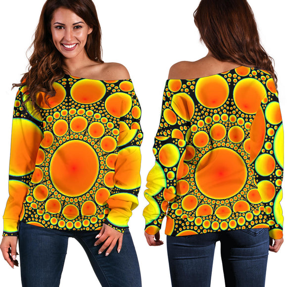 Neon Orange Sun Women's Off Shoulder Sweater