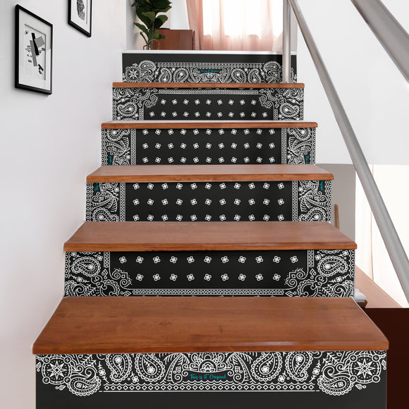 Luxurious Home Decor Black Bandana Style Stair Stickers (Set of 6)